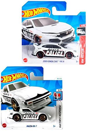 Hot Wheels Police 2 Araç Set - 2018 Honda Civic Type R & Mazda RX-7 (1/64)