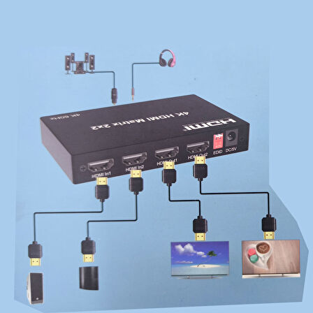 2x2 HDMI matrix 4K 60Hz değiştirici 2 in 2 out optik & R/L ses çıkışı