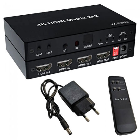 2x2 HDMI matrix 4K 60Hz değiştirici 2 in 2 out optik & R/L ses çıkışı