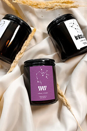 Yay Burcu Limon Kokulu %100 Soya Mumu Amber Kavanoz Mum