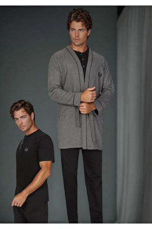 Erkek %100 Pamuk Penye 5 Parça Kutulu Robdöşambr - Yazlık & Kışlık Pijama Takımı Set L1.ANC.3550.01