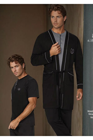 Erkek %100 Pamuklu 5 Parça Kutulu Robdöşambr & Yazlık - Kışlık Pijama Takımı Set L1.ANC.6610.01