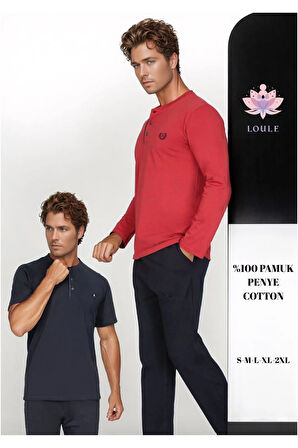 Erkek %100 Pamuk Penye 4'lü Yazlık & Kışlık Pijama Takımı L1.ANC.801.01