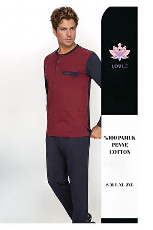 Erkek %100 Pamuk Penye Jakarlı Uzun Kol Pijama Takımı L1.ANC.1032.01