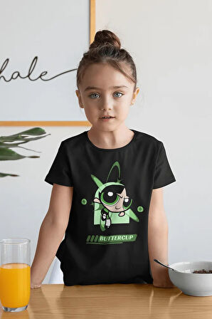 Buttercup Baskılı Unisex Power Puff Girls Çizgi Film Çocuk Tişört (1-12 YAŞ)