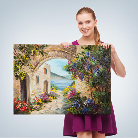 Yaz Manzarası Yağlıboya Görünüm Dekoratif Kanvas Duvar Tablosu-3476