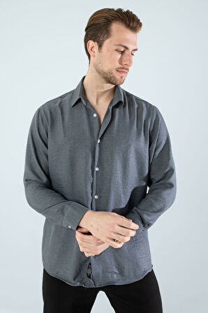  Mevsimlik Keten Dokulu Uzun Kollu Oversize Erkek Gömlek(ÜRÜN GENİŞ KALIPDIR)