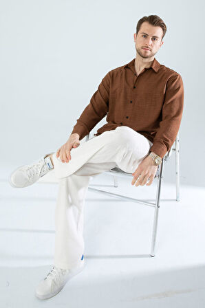  Mevsimlik Keten Dokulu Uzun Kollu Oversize Erkek Gömlek(ÜRÜN GENİŞ KALIPDIR)