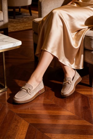 Kadın Leopar Desenli Bordo Kahverengi Krem Zincir Tokalı Loafer Günlük Rahat Casual Ayakkabı