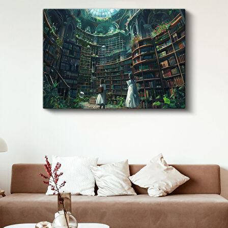 Büyülü Kütüphane - Yeşil Kubbe Anime Kanvas Tablo