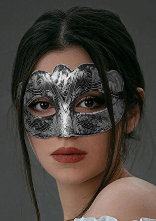Nessiworld Maskeli Balo Antik Gri Gümüş Eskitilmiş Maske Balo Venedik