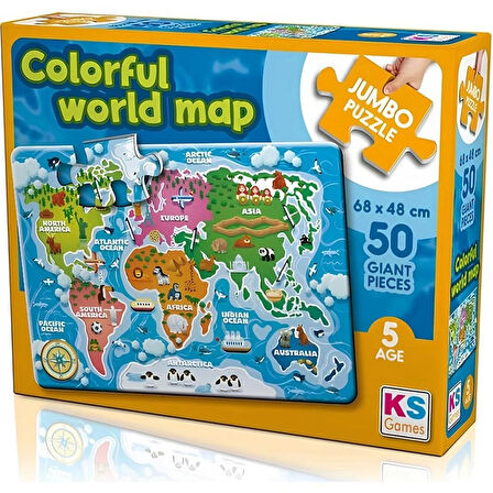 Nessiworld  Games Colorful World Map 50 Parça Puzzle