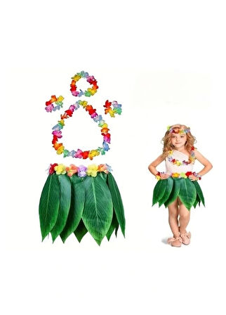 Nessiworld Çocuk Hawaii Kostüm Seti - Yaprak Etek &amp; Hawaii Set - 5 Parça