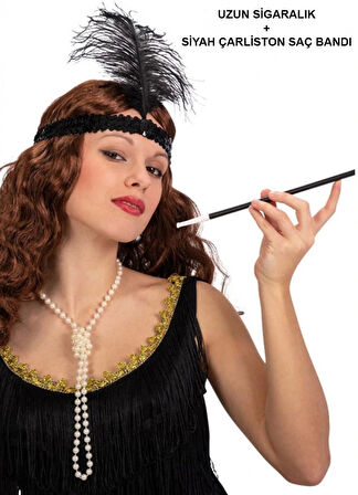 Nessiworld 1920&amp;#39;ler Gatsby Aksesuar Seti – Siyah Charleston Saç Bandı &amp; Sigaralık