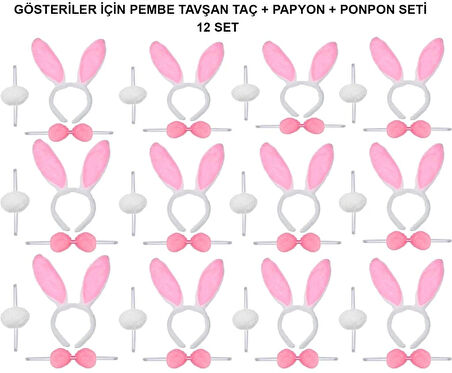 Nessiworld Pembe Tavşan Kostüm Seti – Taç, Papyon, Ponpon (12’li Paket)