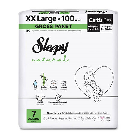 Nessiworld Sleepy Natural Bebek Bezi Gross Paket 7 Beden 20-30 Kg 100 Adet