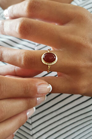 Burgu Kol Altın Akik Taşlı Yüzük