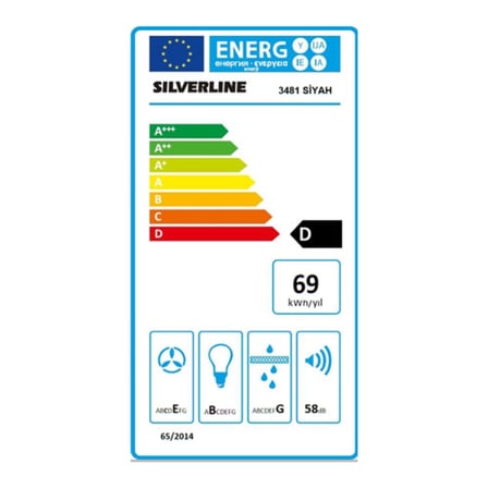 Silverline FLAM 3481 Ankastre Davlumbaz, Siyah Renk, Duvar Tipi, 60 cm