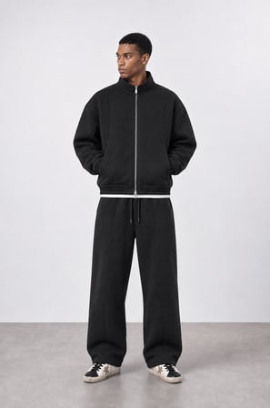 Erkek Cep Detaylı Panda Baggy Eşofman Altı Siyah