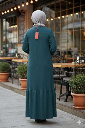 Hesna Kadın Derya Fitilli Doku Eteği Farbalı Broşlu Petrol Elbise