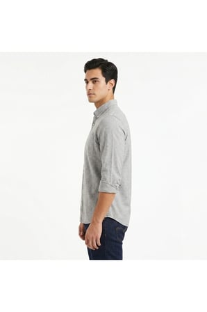keten karışımlı slim fit uzun kol erkek gömlek jh-0020 0020Gri / 2XL