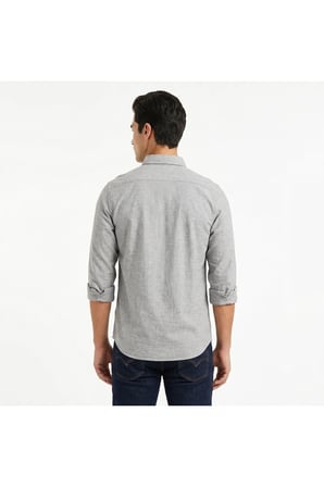 keten karışımlı slim fit uzun kol erkek gömlek jh-0020 0020Gri / 2XL