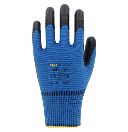 Maxsafety Zebra Nitril Kaplı İş Eldiveni Mavi-Siyah No: 9 Bahçe Eldiveni