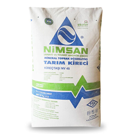 Nimsan Tarım Kireci 25Kg Toz Kireç pH 11-13 Toprak Düzenleyici