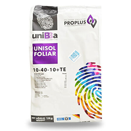 Unibba Unisol Foliar 10-40-10+Te Npk Yaprak Gübresi 1KG