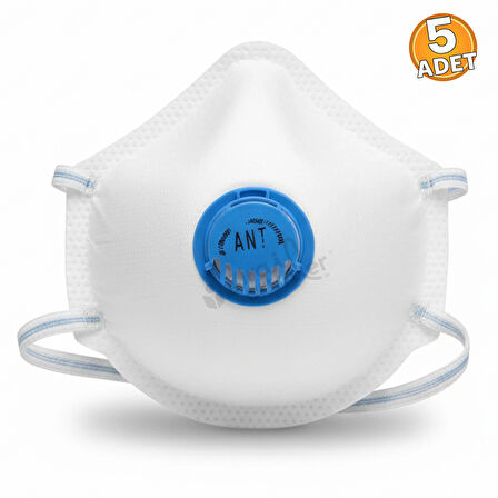 Ant Beyaz Ventilli Maske FFP2 Nr Toz İş Güvenlik Sanayi Boya Konik Maske 5 Adet