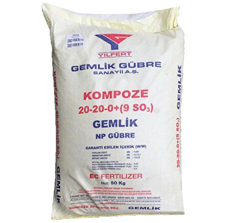 Gemlik 20-20-0+(9SO3) Kompoze Gübre 50 Kg NP Taban Gübresi