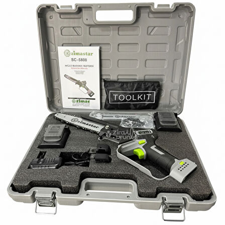 Zimastar SC-5808 Akülü Zincirli Budama Testeresi 21V 4Ah Çift Akülü-Kılavuzlu