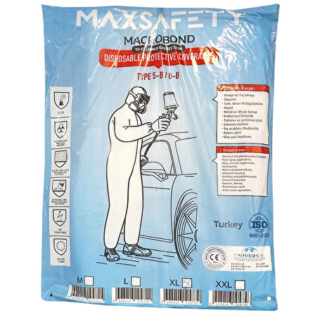 Maxsafety Macrobond Tek Kullanımlık Koruyucu İş Güvenliği Tulum XL Beden