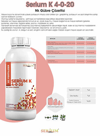 Serium 4-0-20 Azot Potasyum Nk Gübre Çözeltisi 1lt