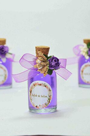 25 Adet Çiçekli Hediyelik Kolonya Şişesi, Nikah Şekeri, Bebek Şekeri - Altın Mor
