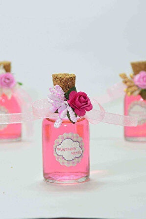 25 Adet Çiçekli Hediyelik Kolonya Şişesi, Nikah Şekeri, Bebek Şekeri - fuşya pembe