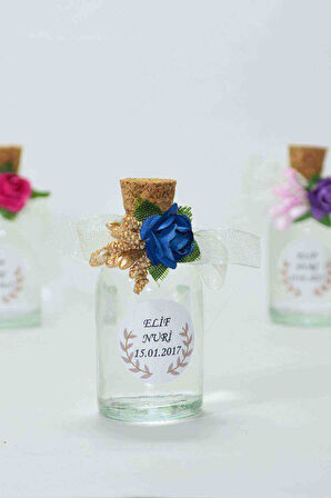 25 Adet Çiçekli Hediyelik Kolonya Şişesi, Nikah Şekeri, Bebek Şekeri - Gold Lacivert