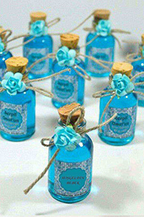 25 Adet Çiçekli Hediyelik Kolonya Şişesi, Nikah Şekeri, Bebek Şekeri - MAVİ