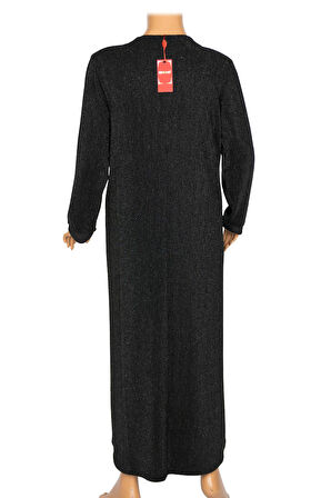 Hesna Kadın Berke Büyük Beden Sim Detaylı Boydan Siyah Elbise