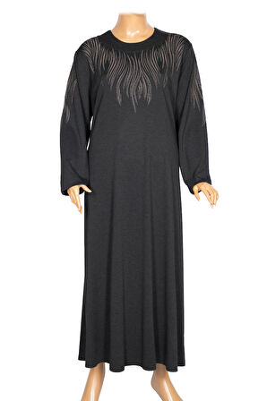 Hesna Kadın Ferda Kışlık Battal Beden Boydan Baskılı Siyah Elbise