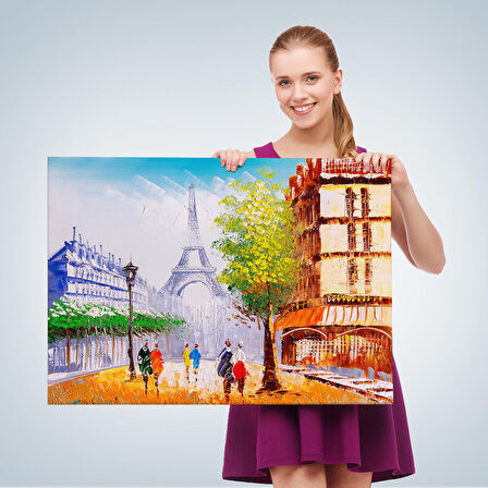 Eyfel Kulesi Manzaralı Yağlıboya Görünüm Dekoratif Kanvas Duvar Tablosu-3484