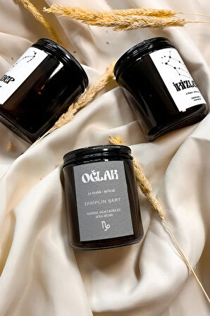 Oğlak Burcu Sandal Ağacı Kokulu %100 Soya Mumu Amber Kavanoz Mum