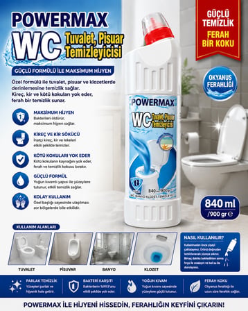 POWERMAX WC Tuvalet Temizleyici 840 ml x3 Set Klozet ve WC Temizlik Ürünü