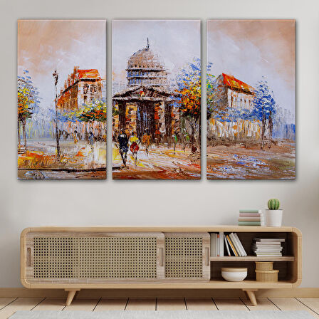 Paris Sokakları Yağlıboya Görünüm Dekoratif Kanvas Duvar Tablosu-3485