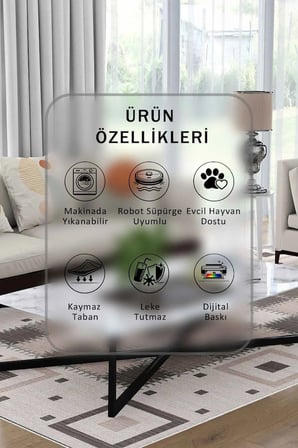Yıkanabilir Kaymaz Taban Dijital Baskılı Halı ve Yolluk – Leke Tutmaz Salon & Mutfak Halısı