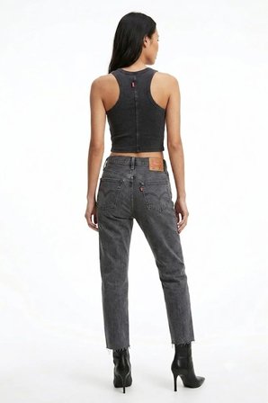 Kadın 501 Minimalist Crop Jean Pantolon - Yüksek Bel-skük paça detaylı --0001 Siyah / 25/28