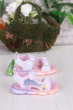 Vicco 332.B25Y.254 Pudra Can Anatomik Işıklı Kız Çocuk Sandalet