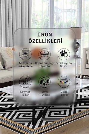 Yıkanabilir Kaymaz Taban Dijital Baskılı Halı ve Yolluk – Leke Tutmaz Salon & Mutfak Halısı