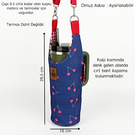 Woodycord El Yapımı Kiraz Matara Termos Kılıfı Kulplu Model Quencher Pipetli 1,18
