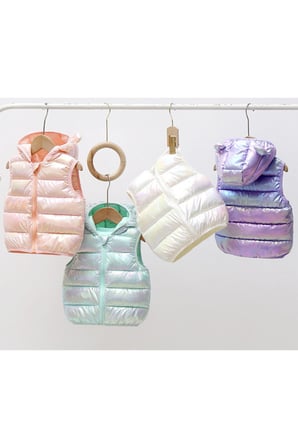Petityu Parlak Puffy Teddy Kulaklı Pufudik Şişme Yelek Pufudik Pembe Kız Çocuk Yelek